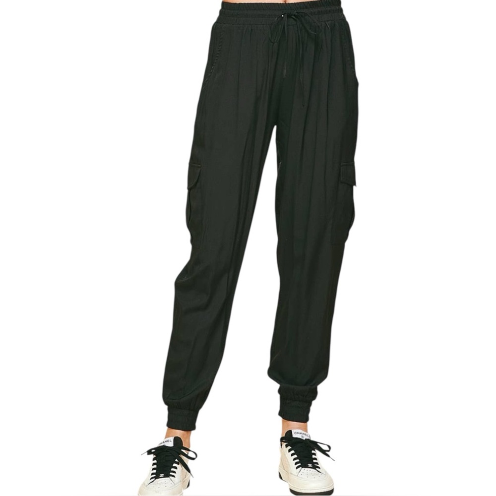 Pinch Black Woven Cargo Jogger Pants with Drawstring Waist Size Large